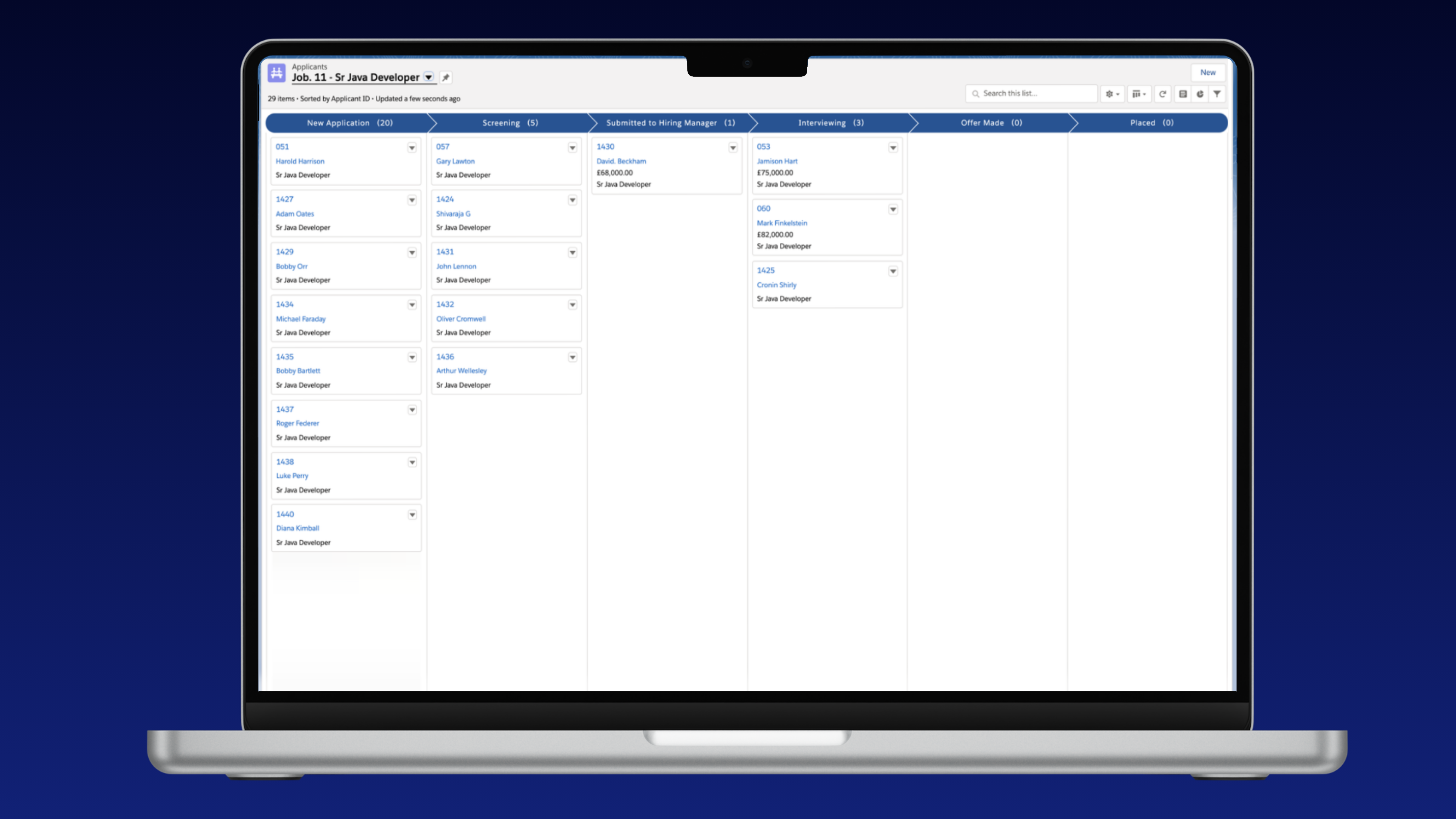 Applicant list screenshot